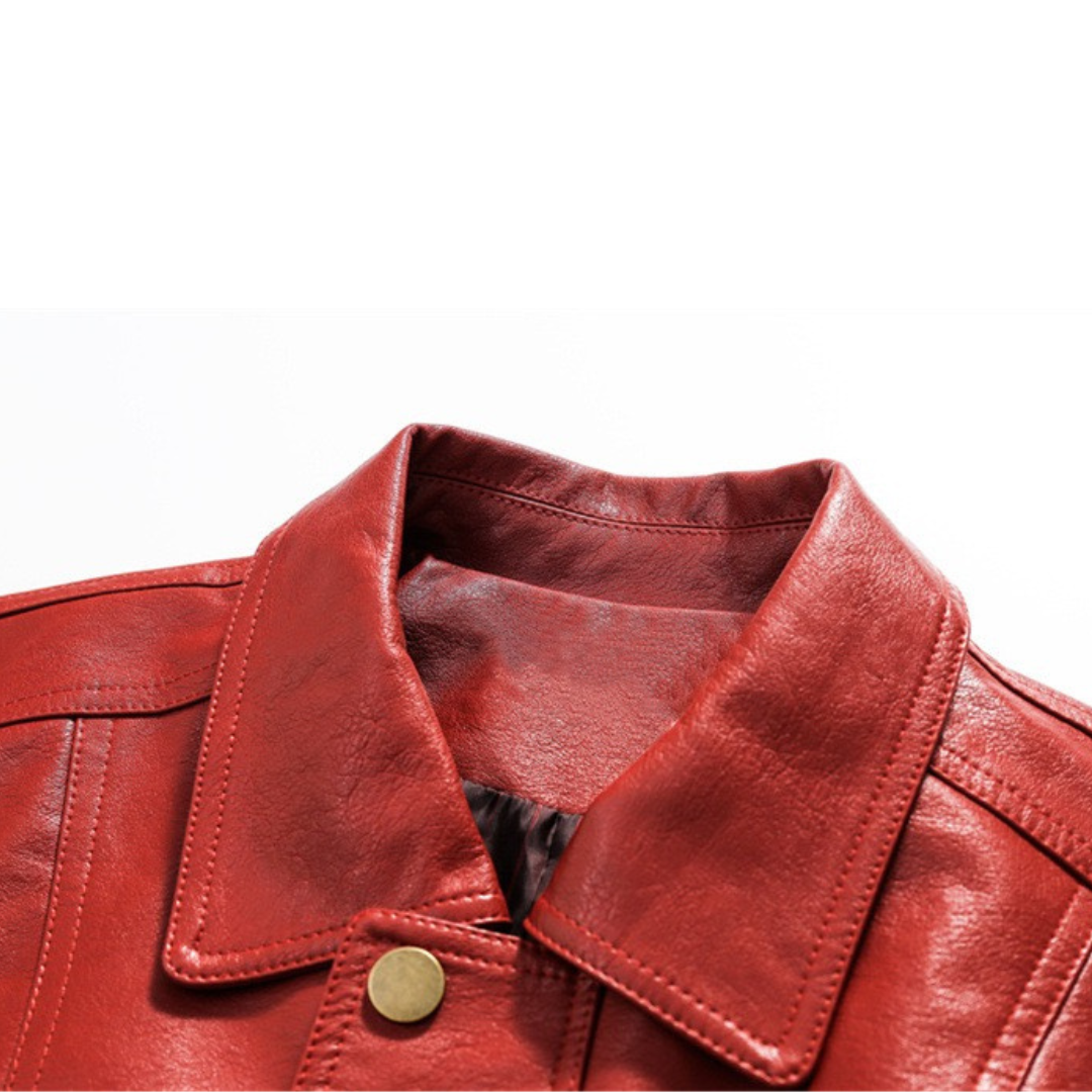 Oversized Wine Red Leather Jacket