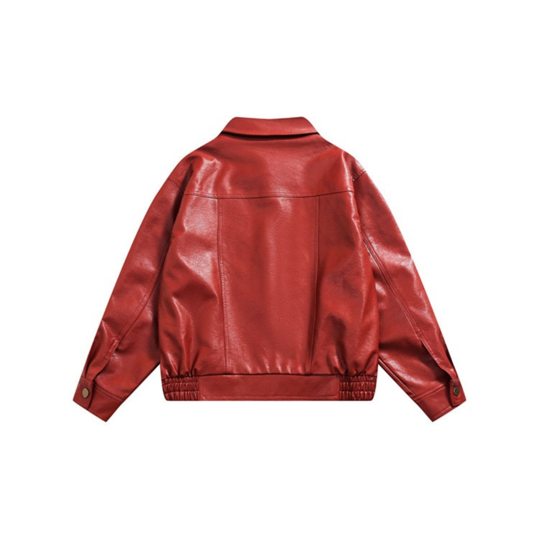 Oversized Wine Red Leather Jacket