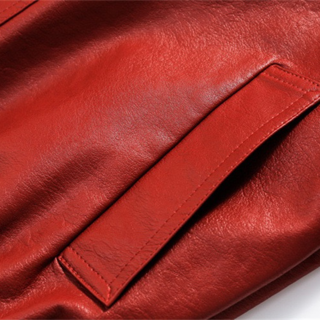 Oversized Wine Red Leather Jacket