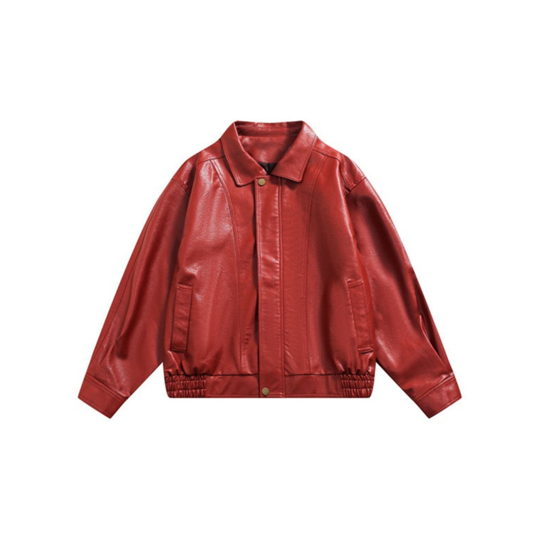 Oversized Wine Red Leather Jacket